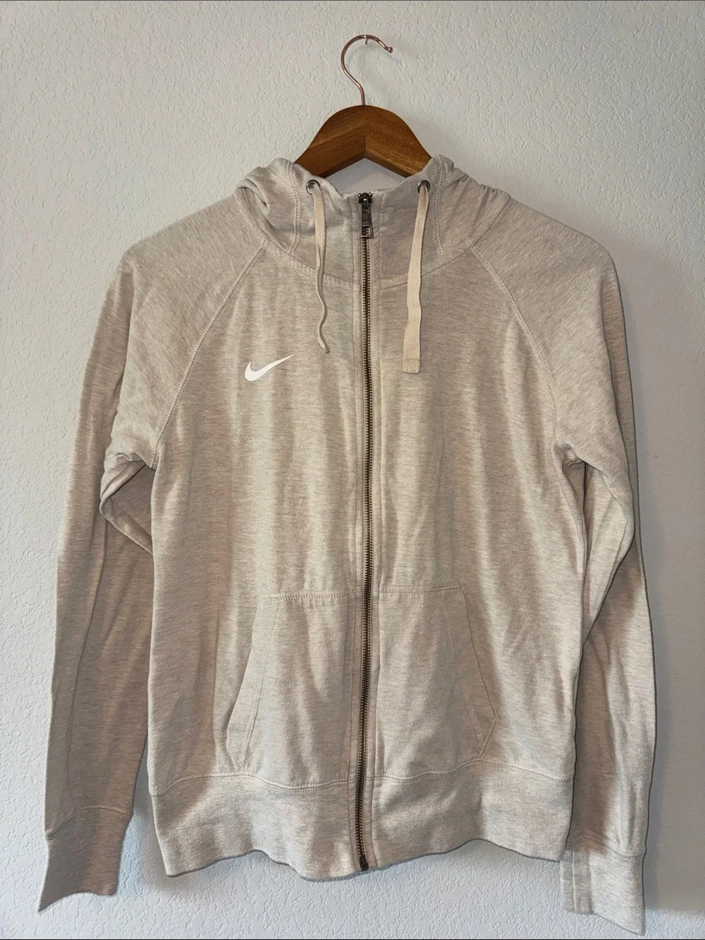 Small Nike Women's Heather Beige Full-Zip Lightweight Hoodie Jacket